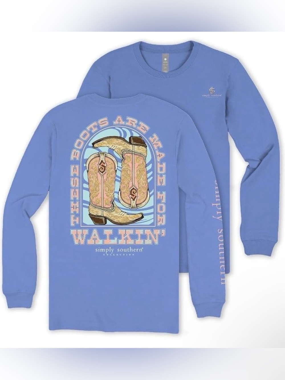 NWT Simply Southern “These Boots are Made for Walkin” Long Sleeve Tee Size Large